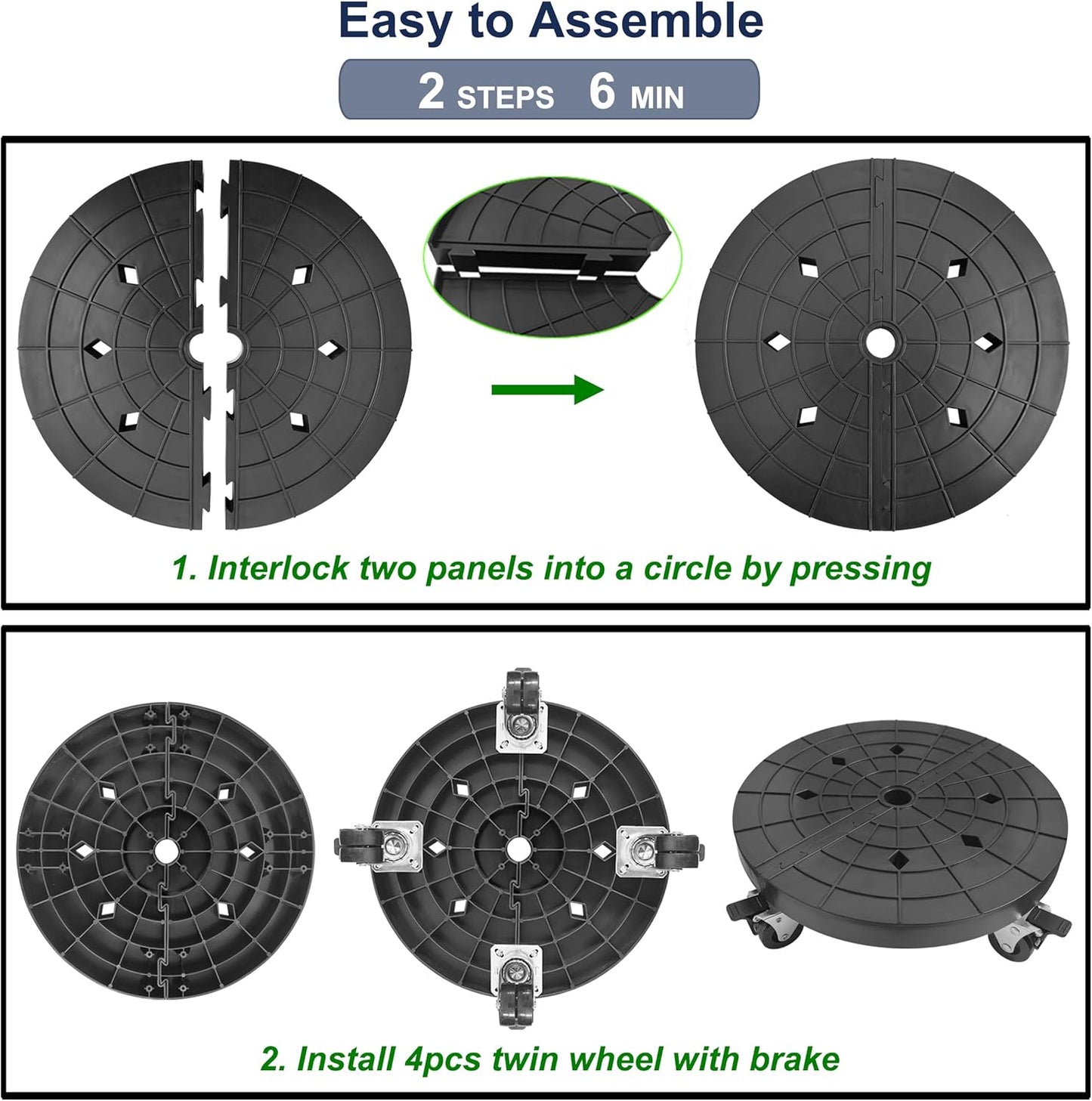 14 Inch Plant Caddy with Wheels Outdoor Indoor, Rolling Plant Stand for 400lb Heavy Duty Flower Pots, Round Plant Rollers Lockable Potted Planter Dolly, 2 Pack Black