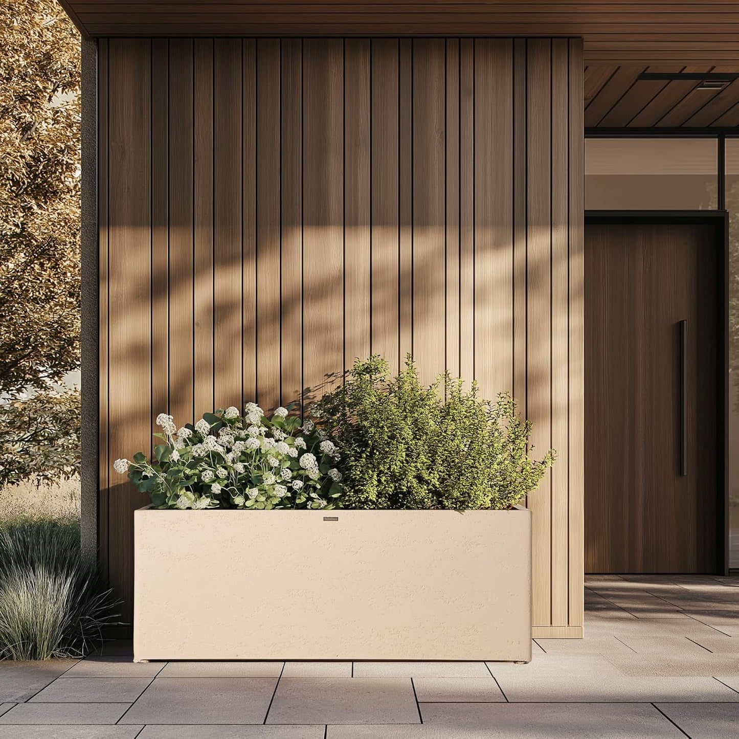 42 Inch Rectangular Concrete Planter(42Lx14Wx15H,58 Pounds),Durable All-Weather Use with Drainage Holes,Large Rectangular Planter for Outdoor Indoor Plants