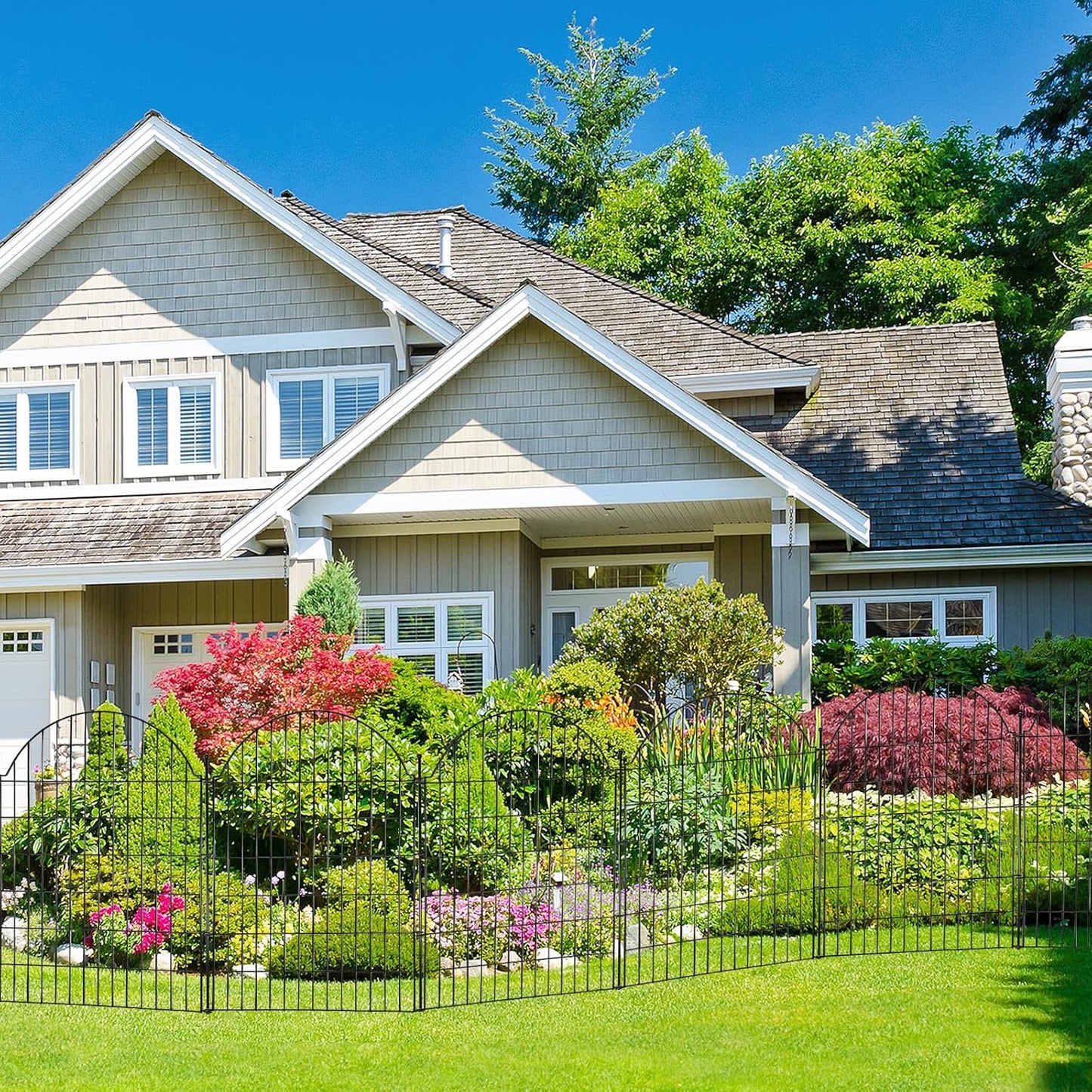 10 Panels No Dig Decorative Garden Fence for Yard, 40in (H) x 23.6ft (L) Rustproof Metal Wire Temporary Dog Fence, Animal Barrier Fencing Patio Panel Border with Temporary Ground Stakes