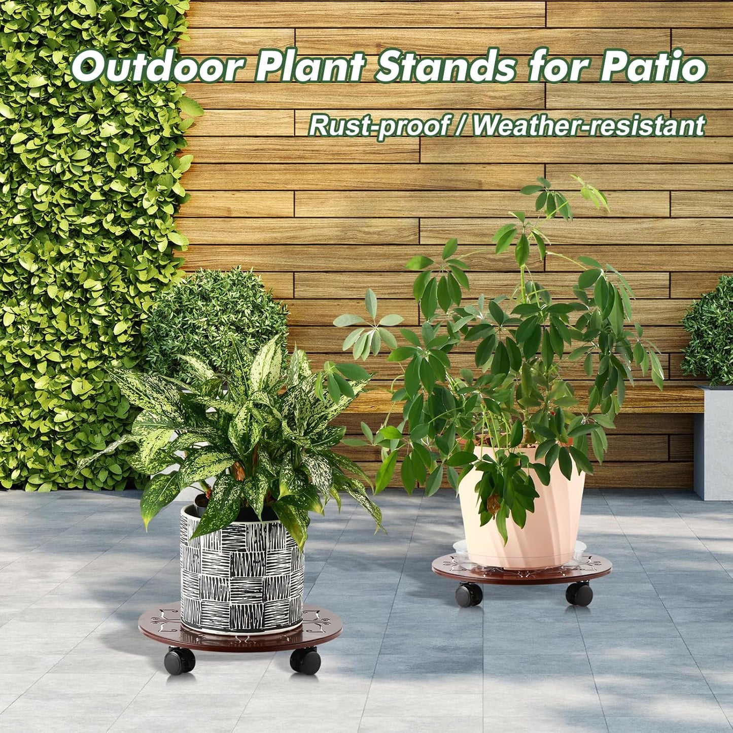 2 Packs 14 inches Large Metal Plant Caddy with Wheels Round Planter Dolly Pot Mover Rollers Wrought Iron Rolling Plant Stands Indoor Outdoor Wheeled Plant Holder Coaster Trolley, Butterfly, Brown