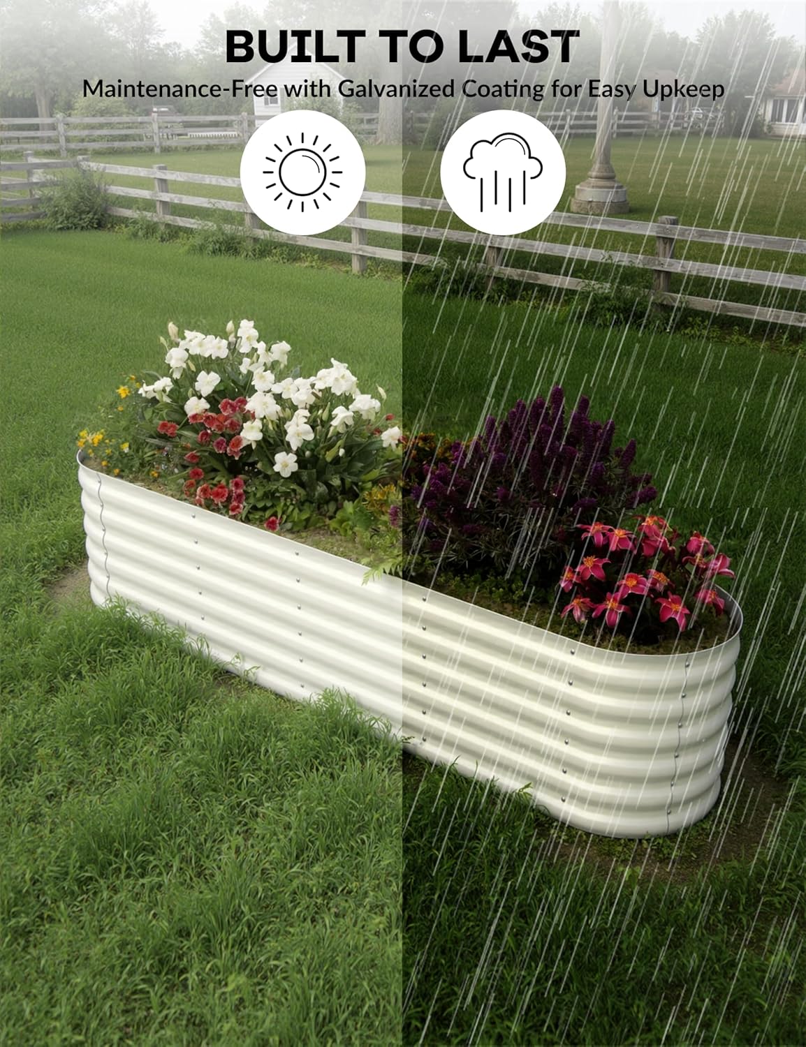 2 Pcs Raised Garden Beds Outdoor 8x2x1.5 ft - Galvanized Steel Planter Box for Vegetables, Flowers, Rust-Resistant Garden Box, Easy Assembly Raised Beds, Durable Planters for Outdoor Plants, Beige