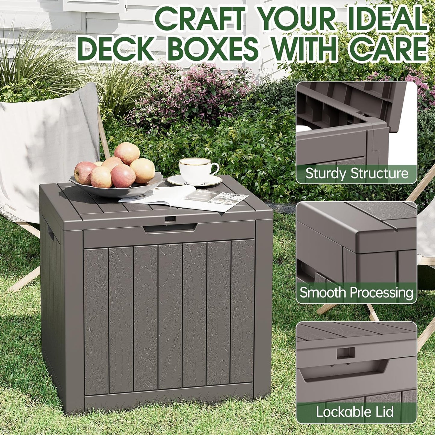 33 Gallon Outdoor Storage Box, Waterproof Resin Deck Box for Indoor & Outdoor Use – Lockable Patio Storage Bin for Garden Tools, Package Deliveries, Pool Accessories, Sports Gear & Furniture-Grey