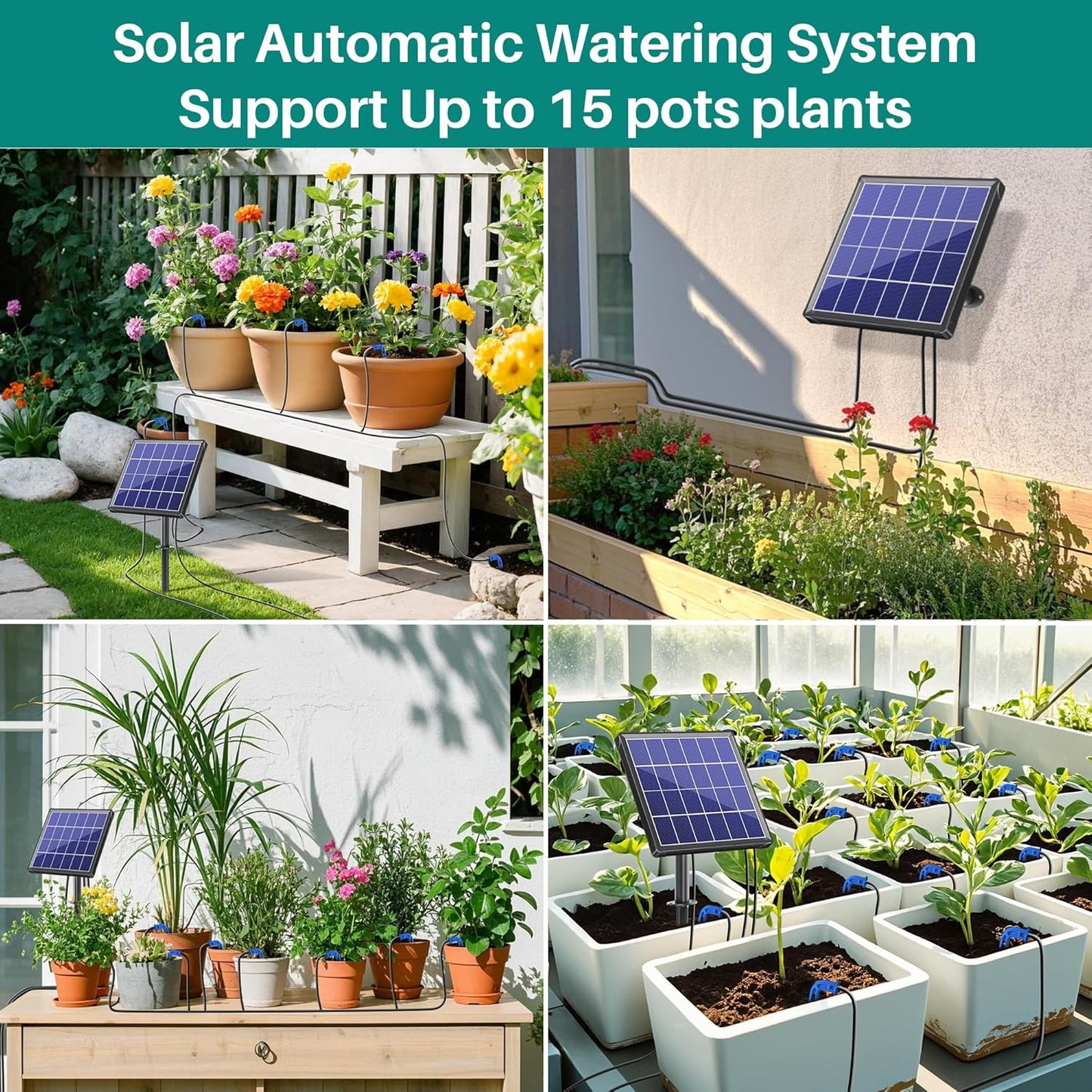 Biling Solar Drip Irrigation System, 3W Drip Irrigation Kit Digital Programmable Smart Watering for 15 Potted Plants Outdoor Indoor Garden