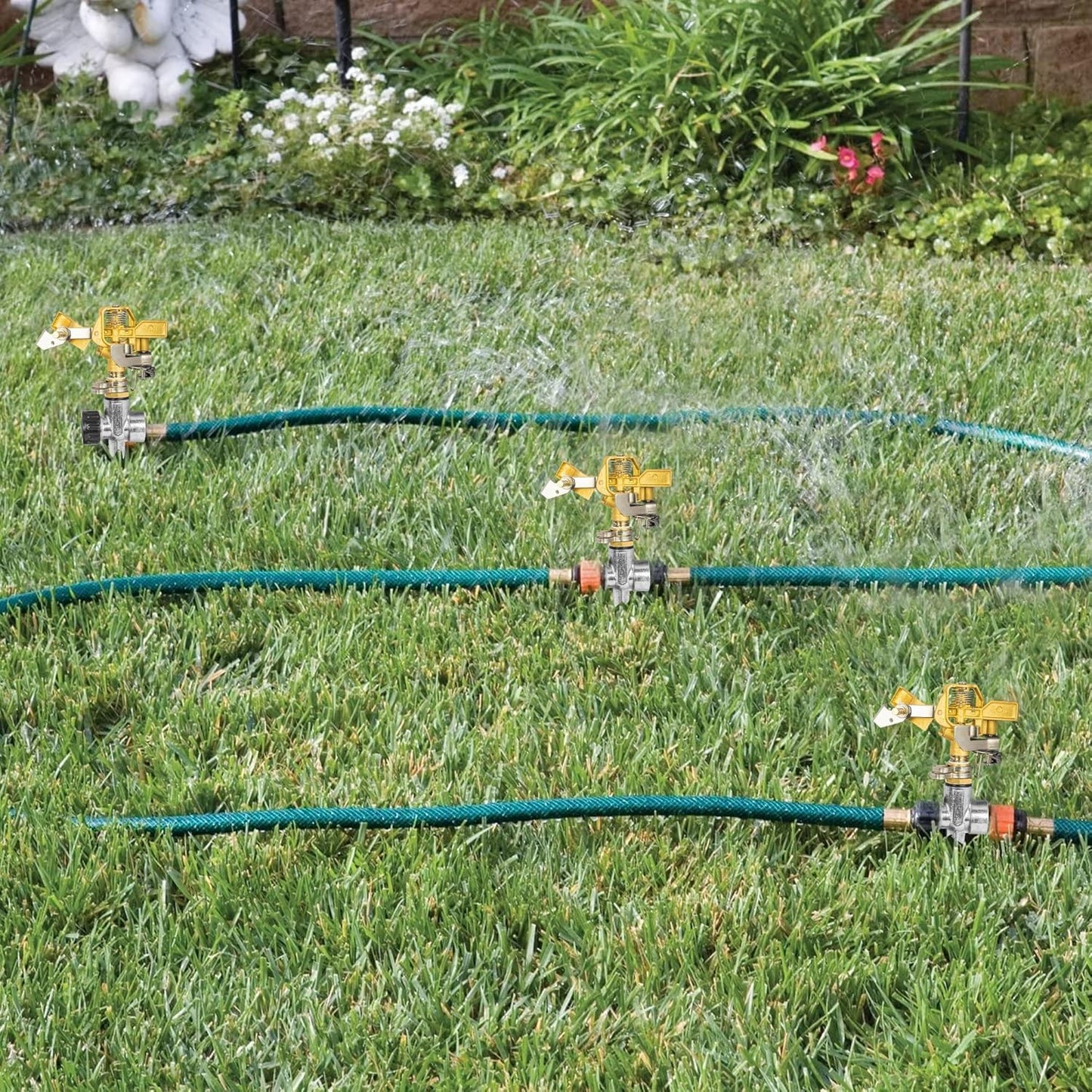 Hourleey 2 Pack Impact Lawn Sprinklers for Yard, Heavy Duty Water Sprinkler Head with Aluminum Alloy Spike Base, Adjustable Pulsating Sprinkler for Large Area Lawn Patio Garden