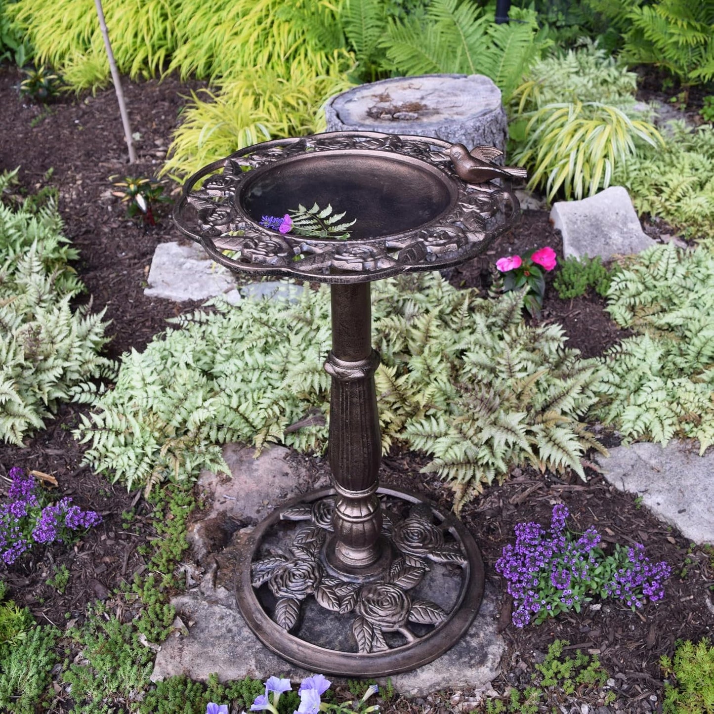 Oakland Living Rose Bird Bath, Antique Bronze