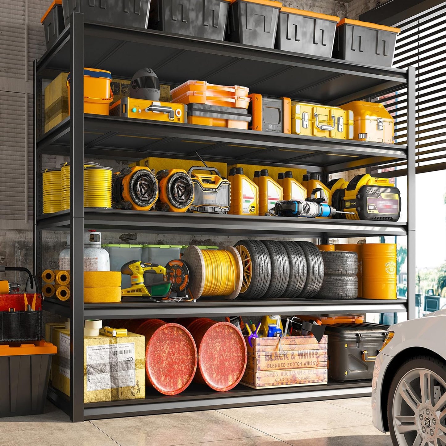 REIBII Garage Shelving 48.2" W Storage Shelves 3000LBS Heavy Duty Shelving Adjustable Metal Shelf Industrial 5 Tier Pantry Shelves for Basement Warehouse Supermarket 72.2"H x 24.2"D x 48.2"W, 2 Pack