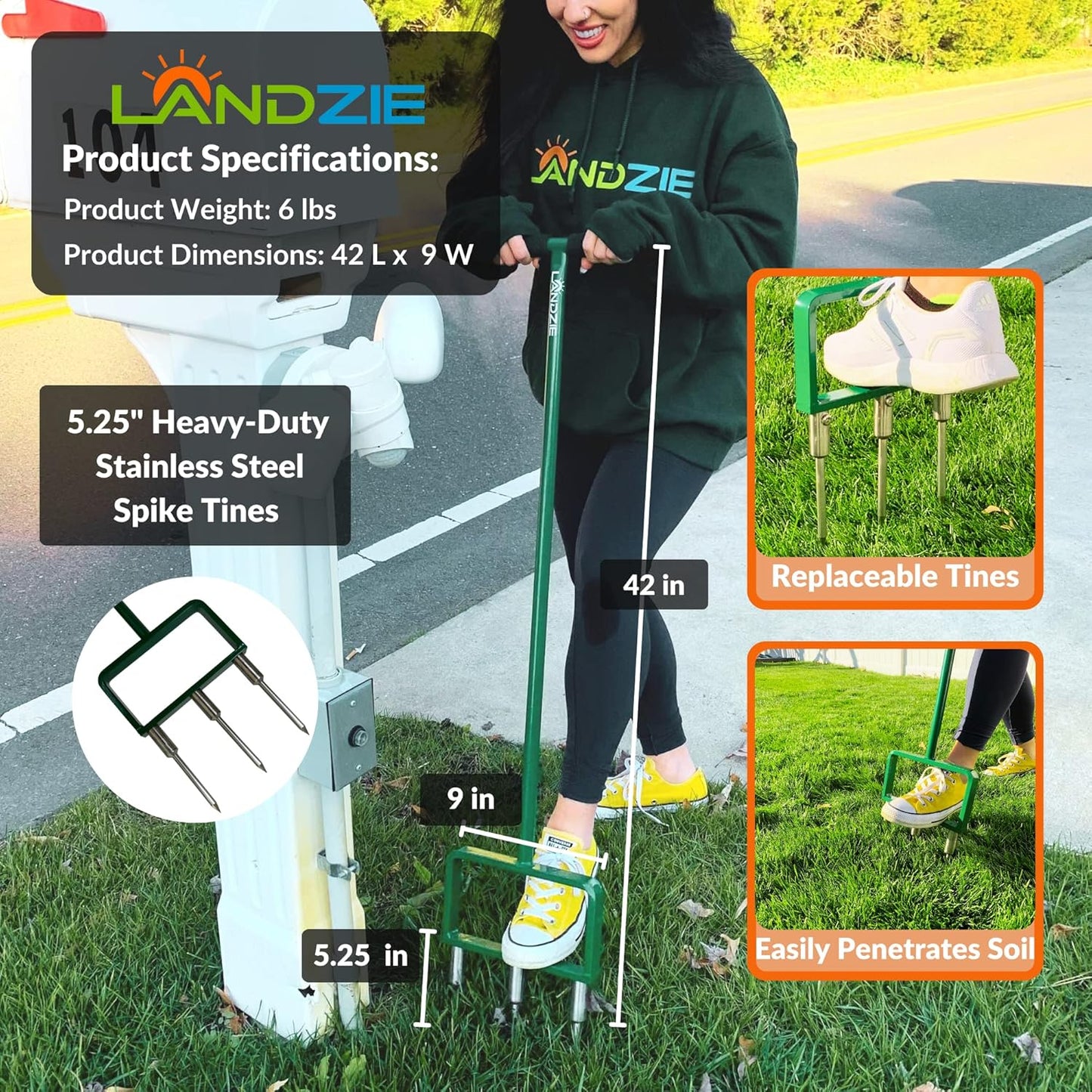 Landzie Lawn Aerator Replacement Tines - Set of 3 Spike Tines for Aerator Lawn Tool - 3 Heavy Duty Stainless Steel Manual Lawn Aerator Add-on Spike Tines for Compacted Soil - Manual Hand Coring Tool