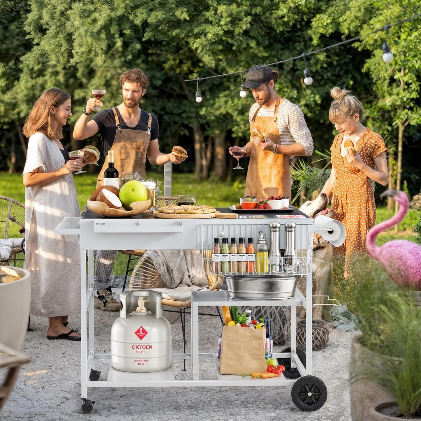 JY QAQA Outdoor Pizza Oven Stand with Condiment Shelf, Outdoor Cooking Cart, Grill Worktable for Patio, Food Prep Station Fits Ninja Woodfire Grill, Cuisinart Grill, Blackstone Griddle