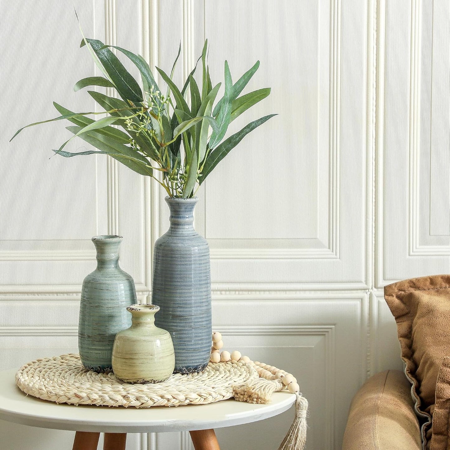 Ceramic Vase Set of 3, Rustic Neutral Vases Home Decor Farmhouse Decorative Flower Vase Modern Boho Pampass Vases for Table Mantel Entryway Shelf Living Room Kitchen Bathroom - Multicolor