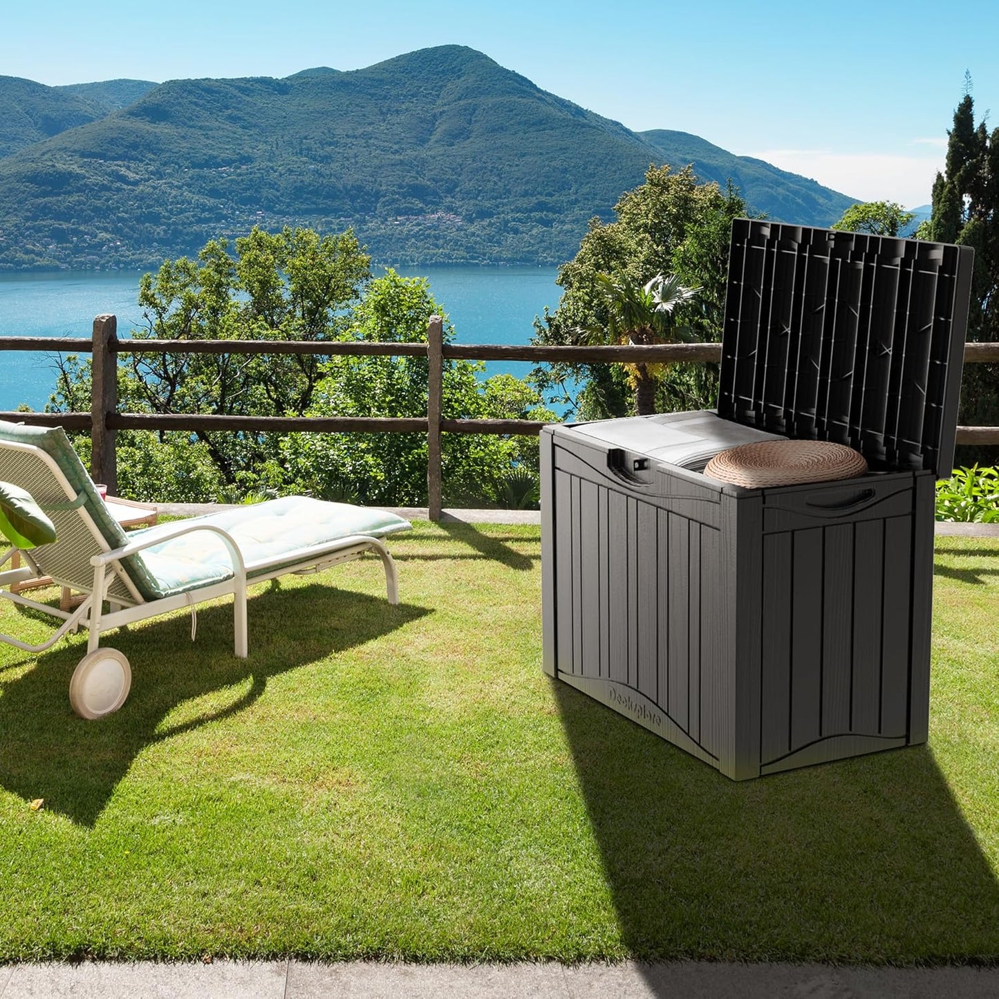 50 Gallon Waterproof Large Resin Deck Box Indoor/Outdoor Lockable Storage Container and Seating for Garden, Pool, and Patio (50 Gallon, Grey)