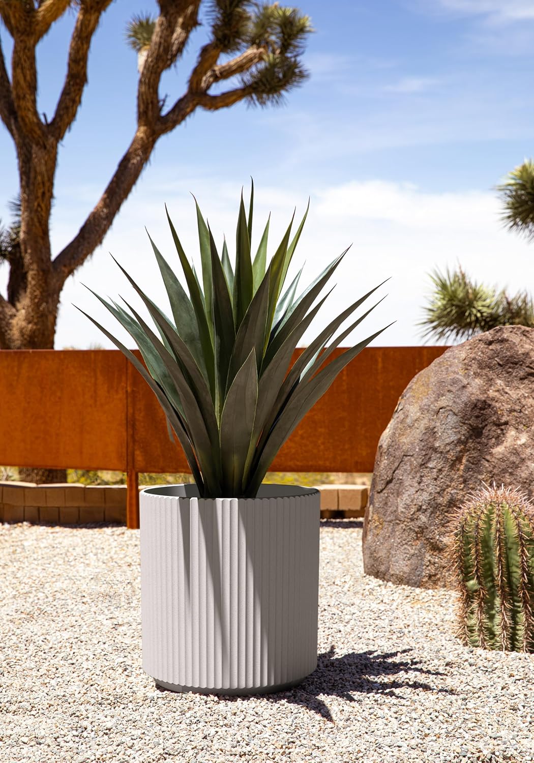 Veradek Round Demi Planter Pots for Indoor/Outdoor Garden Use | Made from Plastic - Concrete Mix with Drainage Holes | Perfect for Small to Large Succulent Plants, Flowers, Modern Interior Plants