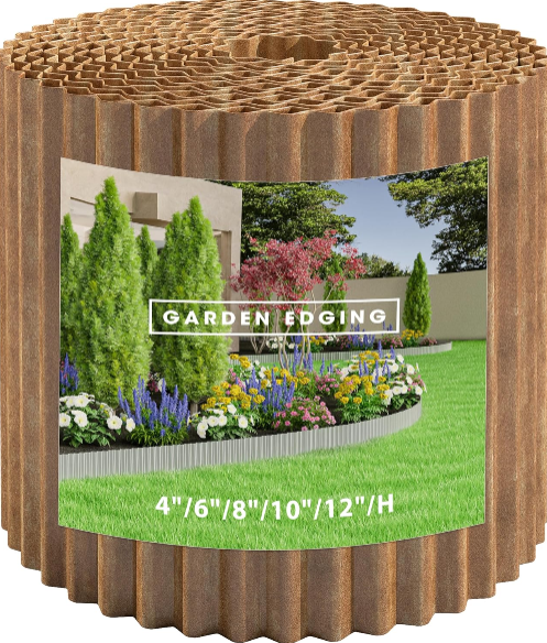 Metal Garden Edging Border – Corrugated Steel Landscaping for DIY Lawn Projects (Rusty, 10 Inch x 10FT)