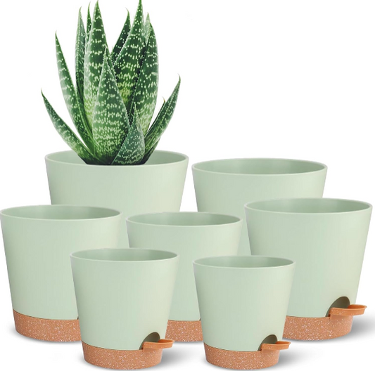 Self Watering Pots – Green Plastic Planters with Drainage for Indoor and Outdoor Flowers, Succulents, Cactus, and African Violets