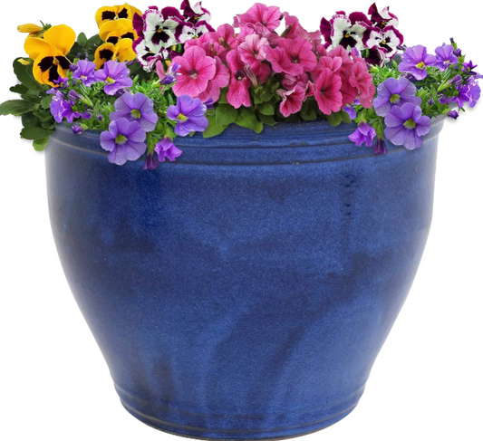 Sunnydaze 18.5" Large Ceramic Plant Pot – Imperial Blue Glazed Planter with Drainage