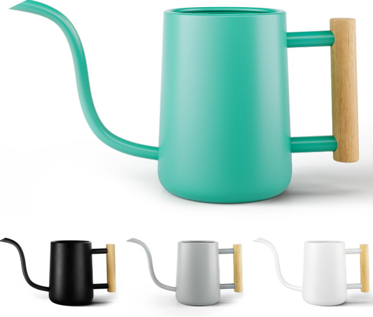 35 oz Metal Indoor Watering Can with Long Spout and Wood Handle for Houseplants