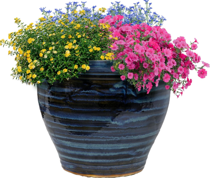 Sunnydaze Studio Large Ceramic Plant Pot – 18.5" Galaxy Blue Glazed Outdoor Planter with Drainage
