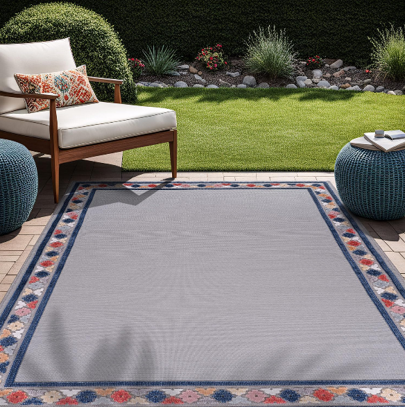 Beverly Rug Outdoor Rug 6x9 – Modern Bordered Indoor/Outdoor Area Rug for Patio, Porch, Garden, and Living Room (Gray)