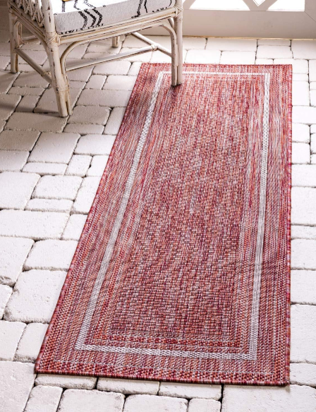 Unique Loom Outdoor Border Collection Runner Rug – Rust Red and Ivory 2' x 6'1"