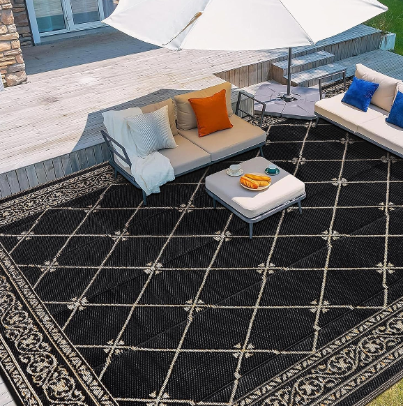 Outdoor Rug 8x10 Waterproof Patio Rug – Reversible Plastic Straw Mat for Deck, RV, and Backyard