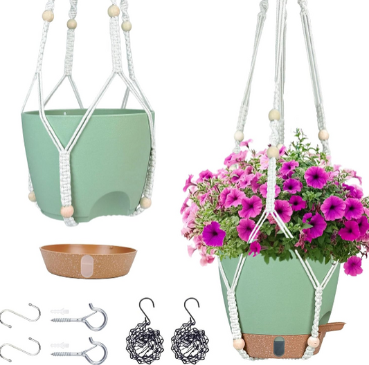 8-Inch Self-Watering Hanging Planter Set – 2 Pack Hanging Baskets with Drainage, Water Window, and Dual Hangers for Indoor and Outdoor Plants