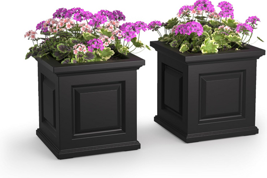 Mayne Nantucket 16-Inch Square Planter (2-Pack): Self-Watering, Weather-Resistant Outdoor Planters for Patio, Porch, and Entryway