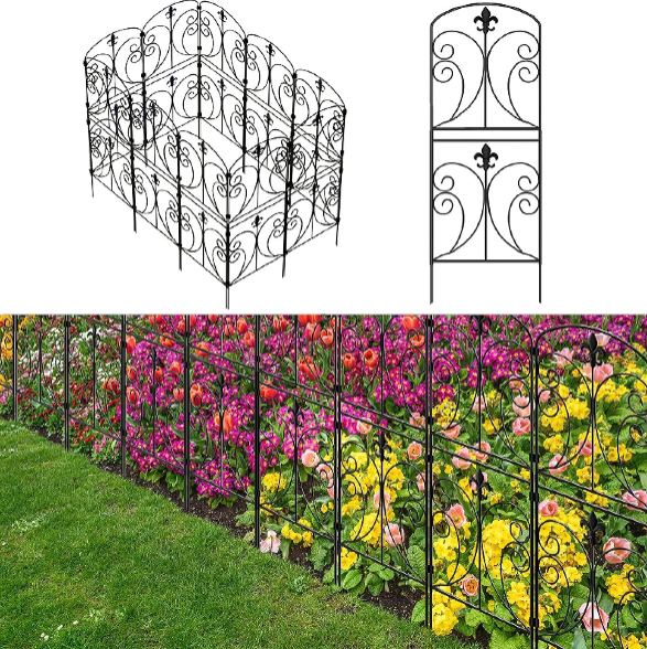 Skcoipsra Decorative Garden Fence 15 Pack – 37.5in x 16ft Rustproof Metal Animal Barrier with Arched Panels for Yard and Garden