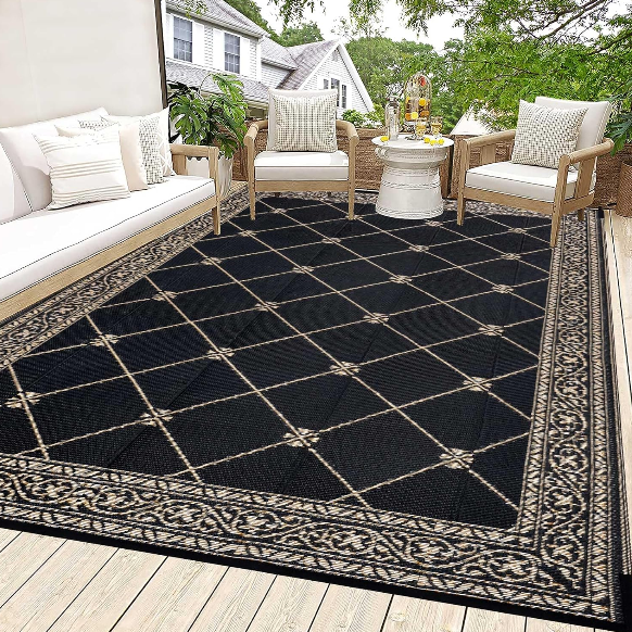 HiiARug 6x9 Outdoor Rug Waterproof Reversible Plastic Straw Patio and Camping Rug