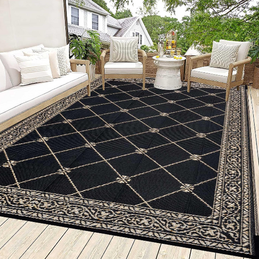 HiiARug 6x9 Outdoor Rug Waterproof Reversible Plastic Straw Patio and Camping Rug