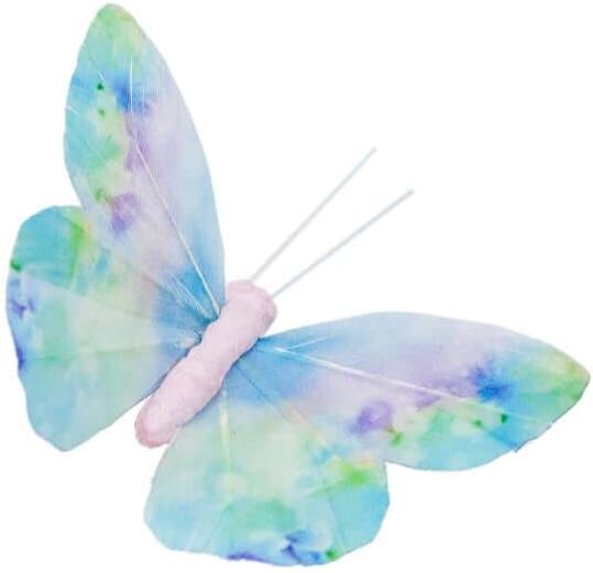 Berfutall- Spring Feather Butterfly Decorations Set 6 Color of 12pcs Vibrant Multi Colored Craft Butterflies on Clip .Party Home Decor Floral Pics