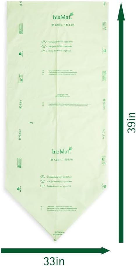 bioMat 35 Gallon Compostable Trash Bags; 30 Count, BPI ASTM D6400 and CMA Certified, Large Compost Bags for Kitchen Compost Bin