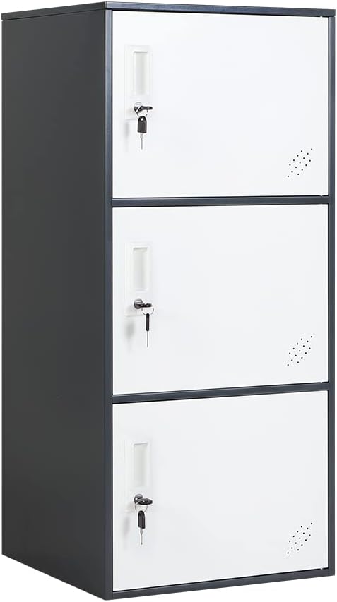 3 Door Vertical Stackable Storage Cabinet with Lock,Anti-Failing Device, Metal Lcoker,Organizer for Office, Home, Gym, School,Employee,Kids. (Grey)
