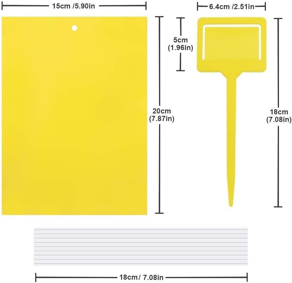 Gideal 20-Pack Dual-Sided Yellow Sticky Traps for Flying Plant Insect Such as Fungus Gnats, Whiteflies, Aphids, Leafminers,Thrips - (6x8 Inches, Included 20pcs Twist Ties)