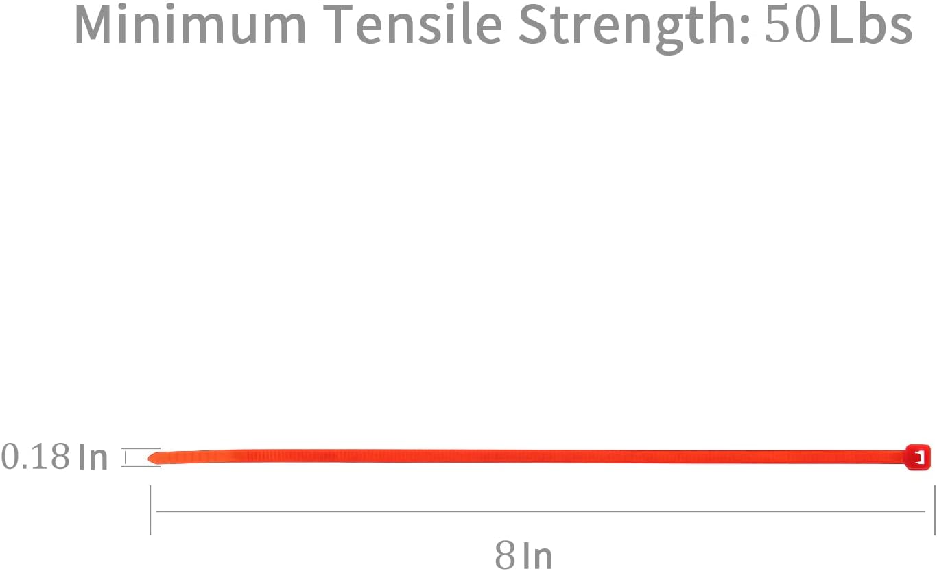 XINGO 100PCS Cable Zip Ties Heavy Duty, Premium Nylon Plastic Wire Ties with 50 Pounds Tensile Strength, Self-Locking Black Nylon Zip Ties for Indoor and Outdoor (8 inch, Red)