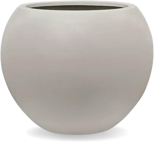12.8" H x 16" D Globo Fiberstone Round Planter with Drainage Hole, Weather Resistant, Smooth Finish, Planters for Indoor Plants & Outdoor, 2 Extra Coco Mats (Taupe, 10.7" Pot Opening)
