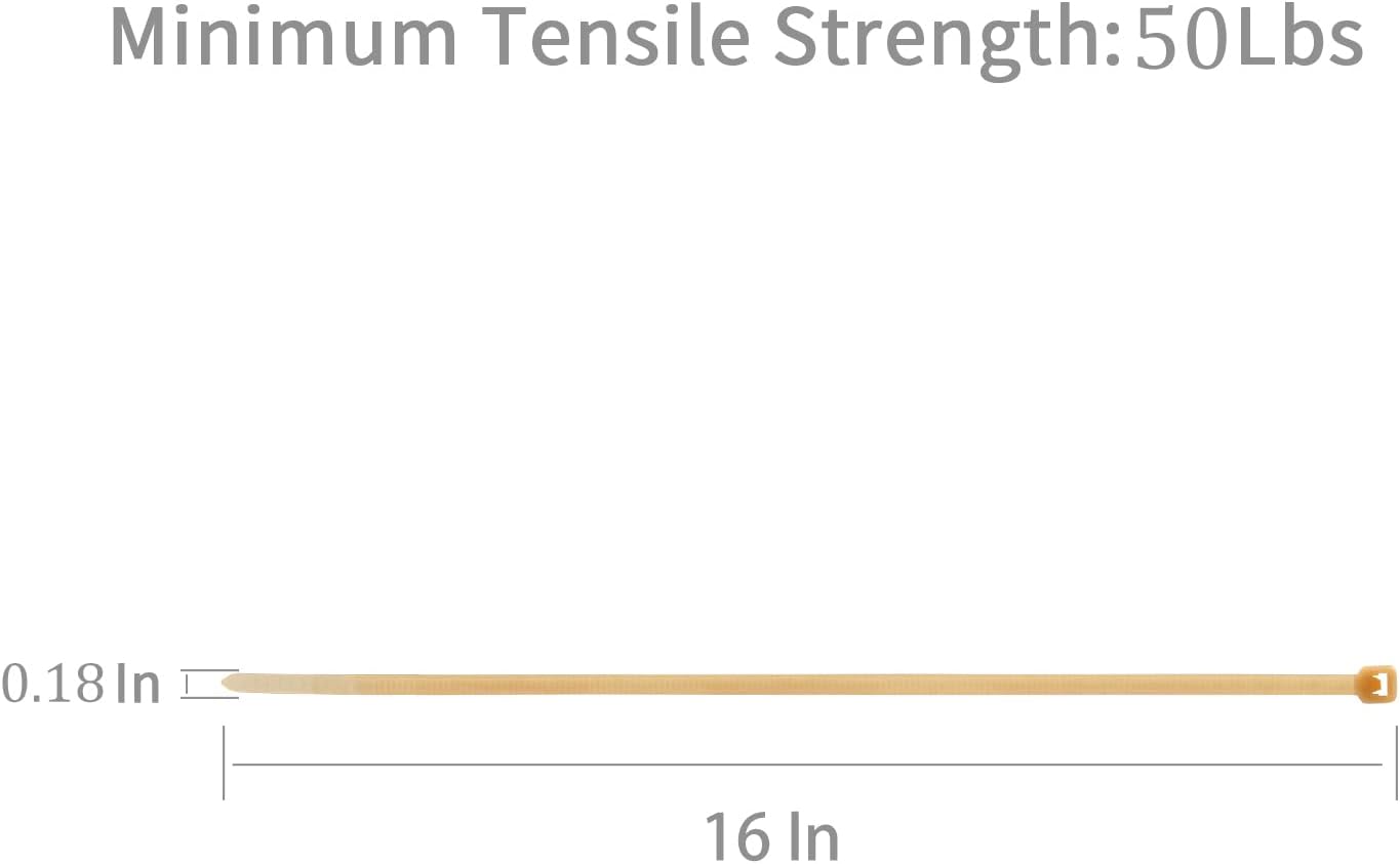 XINGO 100PCS Cable Zip Ties Heavy Duty, Premium Nylon Plastic Wire Ties with 50 Pounds Tensile Strength, Self-Locking Black Nylon Zip Ties for Indoor and Outdoor (16 inch, Gold)