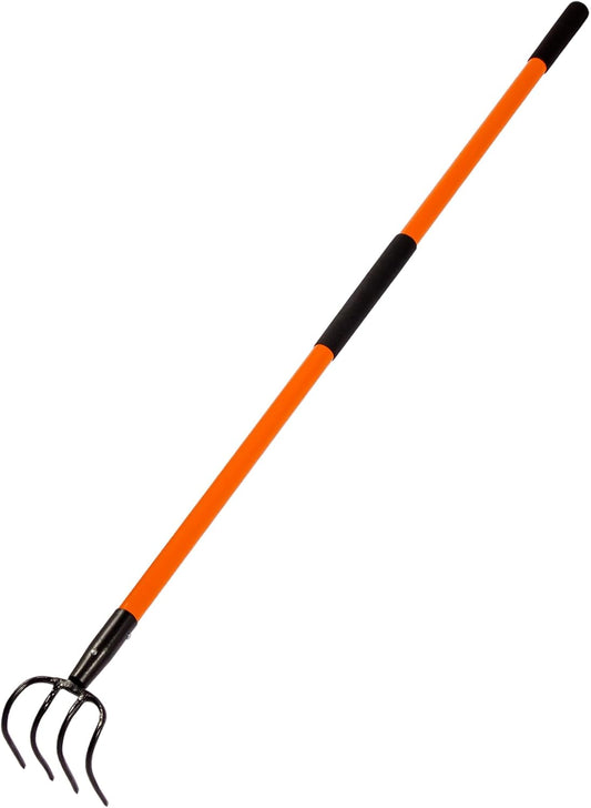 Cultivator for Gardening, 4 Tines Garden Cultivator with Fiberglass Handle, 58 Inches