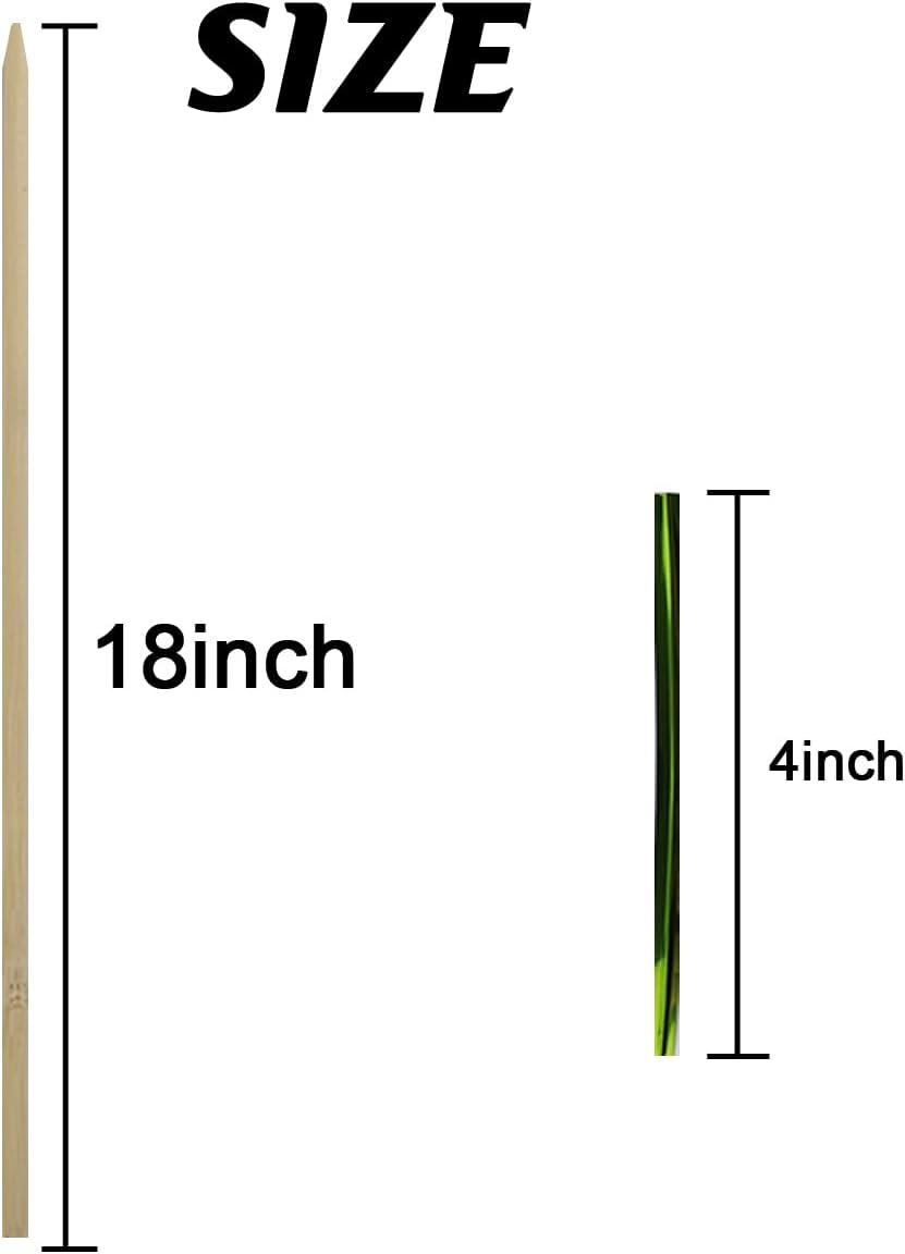 TIHOOD 100PCS 18" Wooden Garden Stakes with 100PCS 4" Garden Ties, Green Bamboo Sticks, Floral Plant Support, Tomato Stakes (Natural)