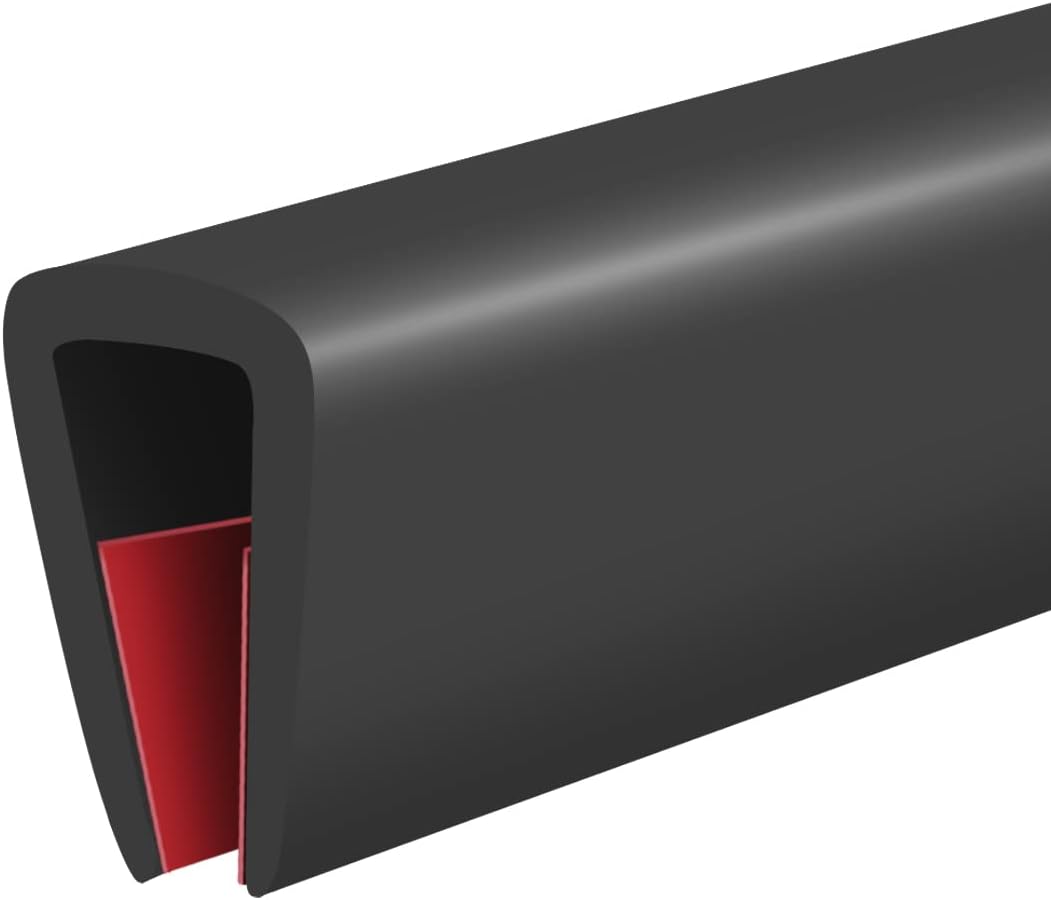 Rubber Edge Trim, Self-Adhesive U Channel Edge Trim, U Shaped Edge Protector for Glass, Mirror, Flexiglass, EPDM Material, Slot Width 3/16"(5mm), Length 10 Ft, Black