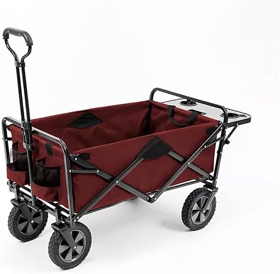 Heavy Duty Steel Frame Collapsible Folding Wagon with Table,150 Pound Capacity Outdoor Camping Garden Utility Wagon Yard Cart (Red, 2PACK)