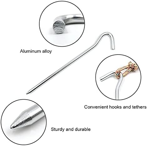12Pcs Aluminium Tent Stakes for Sand,Beach Camping-7 Inch Long Metal Inflexible Steel Ground Stakes Tent for Outdoor Trip Hiking Gardening (Silver 12Pack)