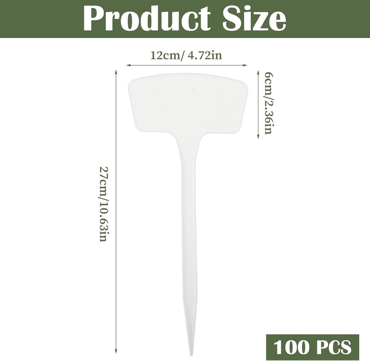 100 Pcs Plant Labels,T-Type 10.63inch Large Plastic Plant Tags Waterproof Plant Makers Nursery Garden Labels for Outdoor Indoor Plants Herbs Flowers Vegetable Potted Belt Marker Pen (White)