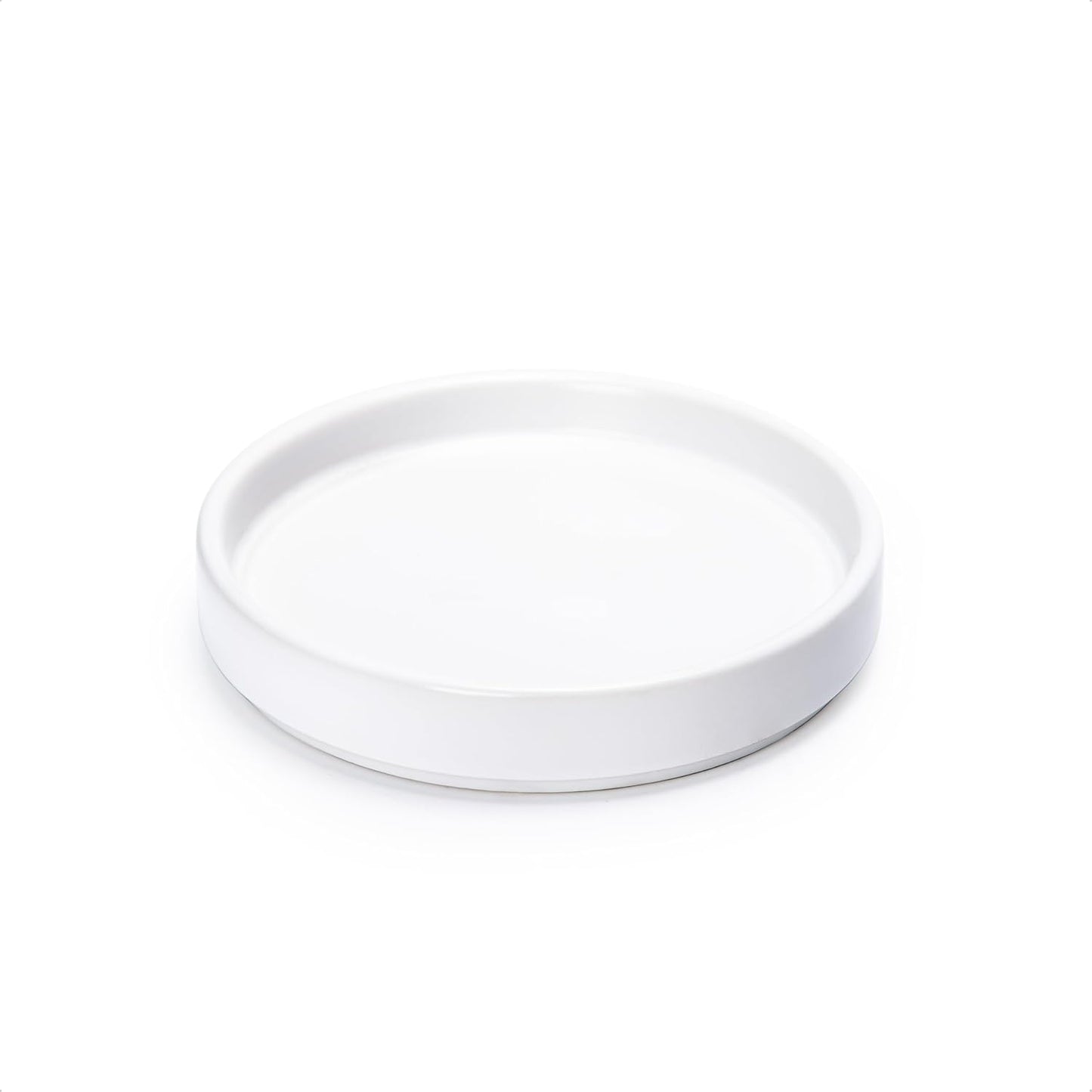 D'vine Dev Modern Round 5.4 Inch Ceramic Plant Pot Saucer, Planter Pot Drainage Tray for Indoor Plants, Matte White, 97-T-A-2