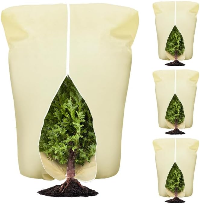 4 Pcs Plant Covers Frost Protection Bag 71" x 47" Winter Reusable Plants Jacket with Drawstring Shrub Protection Wraps Bags Frost Blanket for Winter Outdoor Garden Plants