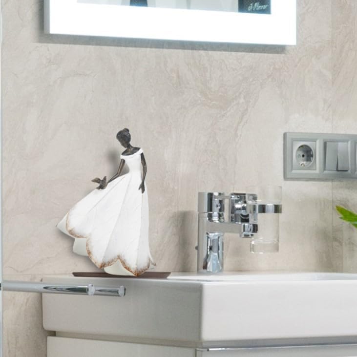 Guichifun Fairy Statue Collection Home Decoration - White Leaf Angel Girls Resin Living Room Bookshelf Decor Garden Outdoor Bathroom Decorations Figurines Gift 5.5 x 3.25 x 8 Inch