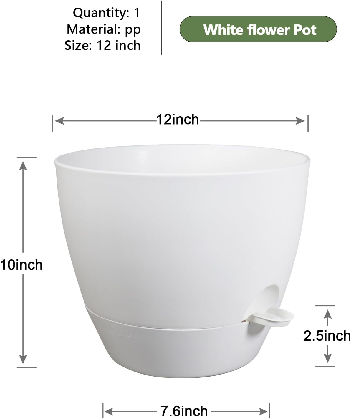 12 inch Large Self Watering Pots, Flower Plant Pots with Multi Mesh Drainage Holes for Indoor Outdoor Garden Plants and Flowers, Plastic Planters with Removable Reservoir, White