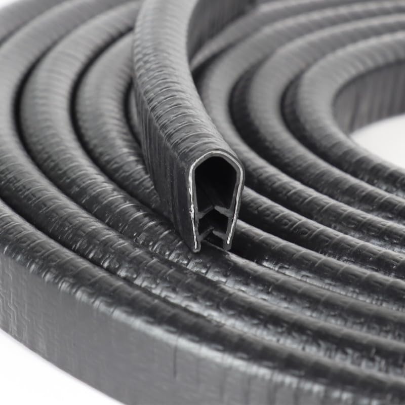 Rubber Edge Trim, U Channel Edge Trim with Metal Clips Edge Guard Protector, PVC Rubber Seal Strip for Sheet Metal, Car Doors, Hatches, Table Corners, Fit 3/64" to 1/4"(1.2mm-6.4mm), 48Ft, Black