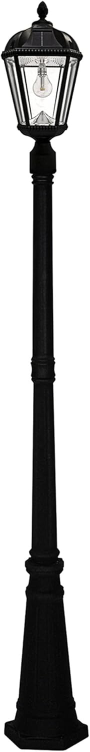 Gama Sonic Solar Outdoor Lamp Post Light, Black Cast Aluminum and Beveled Glass Panels, 10-Year Royal Bulb, Warm White LED with Omni-Direction Reflector, 87-inch Height, 98B001 (Upgraded Panel)