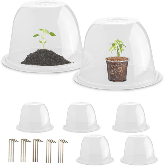 Plant Protectors from Animals 5-Pack, 10" D × 6.7" H Garden Cloches for Seedlings Nursery Pots, Clear Plant Covers, Mini Greenhouse for Plants, Durable Humidity Domes with Ventilation Holes