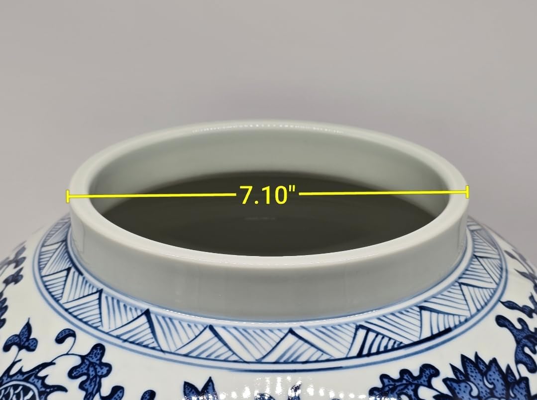 24" Classic Blue and White Dragon Porcelain Ceramic Temple Ginger Jar Vase, Large China Qing Style (Dragon)