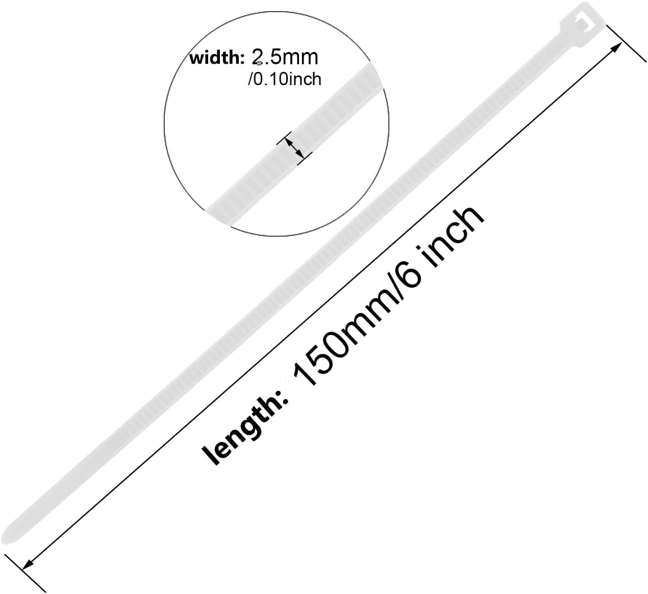 6 Inch White Zip Tie 1000 PCS, 18 Lbs - Small to Medium Zip Tie, Nylon PA66 UV Resistant Cable Tie for Indoor and Outdoor Use - Ideal for bundling and securing objects
